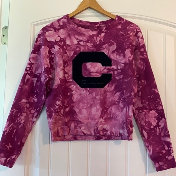 Champion Reverse Weave Crush Tye Die  crop Sweatshirt - Picture 1 of 7